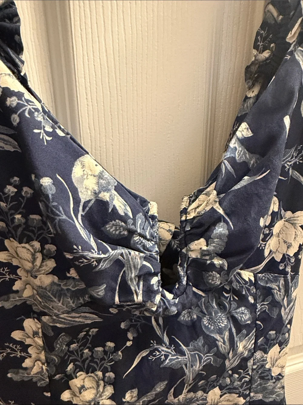 Abercrombie & Fitch Navy Floral Maxi Dress with Puff Sleeves